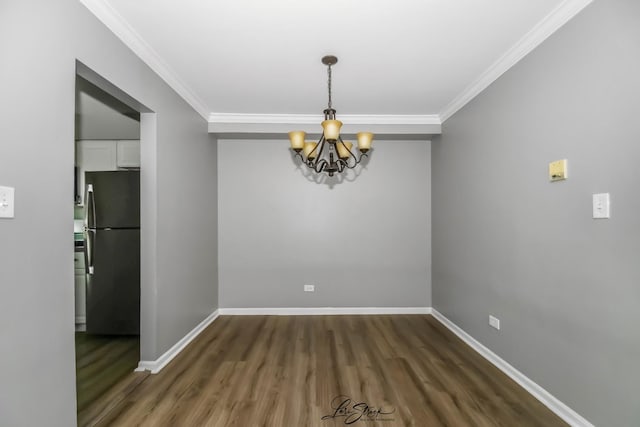 7000 Remington Ct Unit 102, Woodridge, IL 60517 - unfurnished dining area with a chandelier, wood finished floors, and ornamental molding
