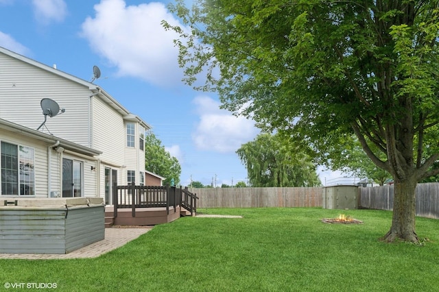 1531 Southport Ct, Zion, IL 60099 - fenced backyard with a fire pit and a wooden deck