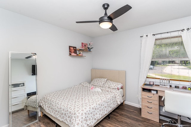2308 Maple Ln, Rolling Meadows, IL 60008 - bedroom featuring dark wood-style flooring, ceiling fan, and a desk