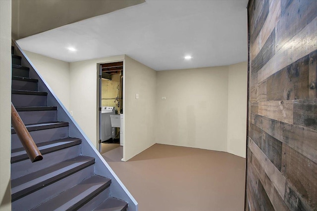 1921 Wisteria Ct Unit 3, Naperville, IL 60565 - finished basement featuring stairway, washer / dryer, and recessed lighting