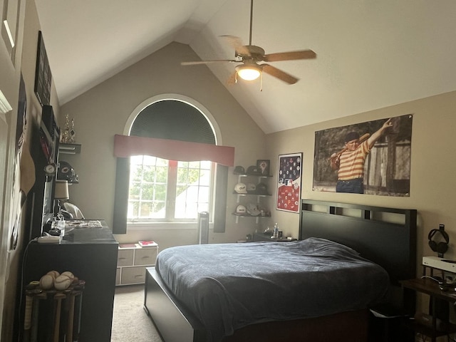 12534 Lily Ln, Plainfield, IL 60585 - bedroom with vaulted ceiling, light carpet, and a ceiling fan