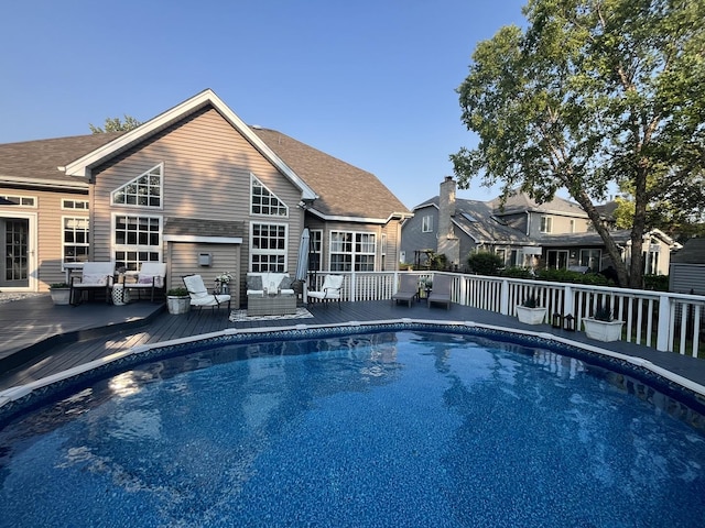 12534 Lily Ln, Plainfield, IL 60585 - outdoor pool featuring a wooden deck and an outdoor living space
