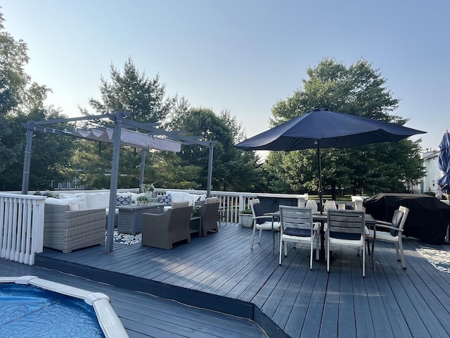 12534 Lily Ln, Plainfield, IL 60585 - wooden terrace with an outdoor living space, outdoor dining area, and a pergola