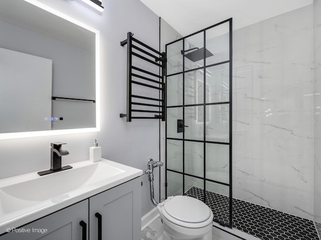 3550 N Lake Shore Dr Unit 1921, Chicago, IL 60657 - bathroom featuring a marble finish shower, vanity, and marble finish floors