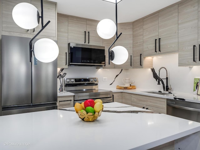 3550 N Lake Shore Dr Unit 1921, Chicago, IL 60657 - kitchen with appliances with stainless steel finishes, light countertops, modern cabinets, and light brown cabinets
