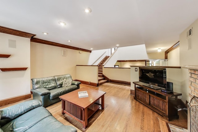 3215 S Calumet Ave, Chicago, IL 60616 - living area featuring wood finished floors, stairs, recessed lighting, and crown molding