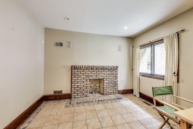 3215 S Calumet Ave, Chicago, IL 60616 - unfurnished living room with a fireplace, recessed lighting, and tile patterned floors