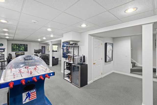 11248 Melrose Ct, Orland Park, IL 60467 - rec room with carpet floors, recessed lighting, and a paneled ceiling