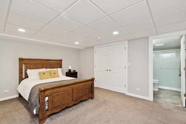 6072 Westminster Ln, Gurnee, IL 60031 - bedroom with light carpet, recessed lighting, ensuite bath, a drop ceiling, and a closet