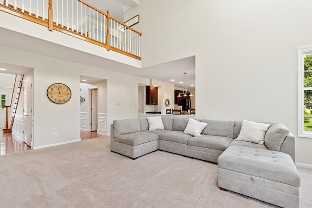 6072 Westminster Ln, Gurnee, IL 60031 - living area featuring carpet floors, a towering ceiling, recessed lighting, and stairway