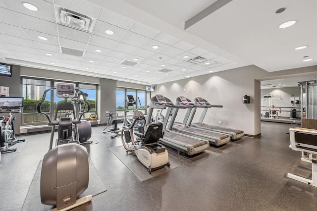 130 N Garland Ct Unit 1608, Chicago, IL 60602 - workout area with a paneled ceiling and recessed lighting