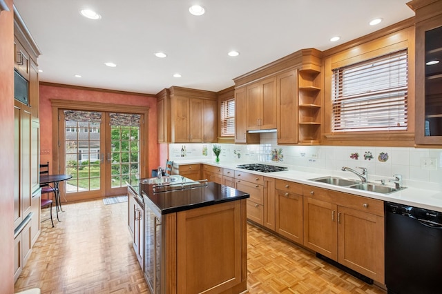 611 Lake Ave, Wilmette, IL 60091 - kitchen with black dishwasher, gas cooktop, healthy amount of natural light, backsplash, and recessed lighting