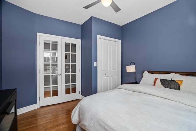 1475 W Winona St Unit 2, Chicago, IL 60640 - bedroom with french doors, wood finished floors, and a ceiling fan