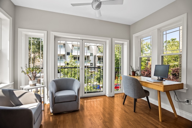 1475 W Winona St Unit 2, Chicago, IL 60640 - home office with plenty of natural light, a ceiling fan, and wood finished floors