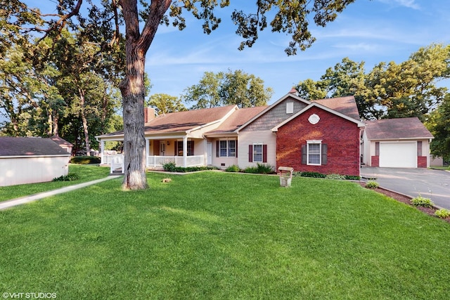 1513 Berwyn St, Spring Grove, IL 60081 - single story home featuring driveway, brick siding, a front lawn, a garage, and a porch