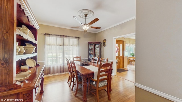 1513 Berwyn St, Spring Grove, IL 60081 - dining space featuring light wood-style floors, ceiling fan, and crown molding