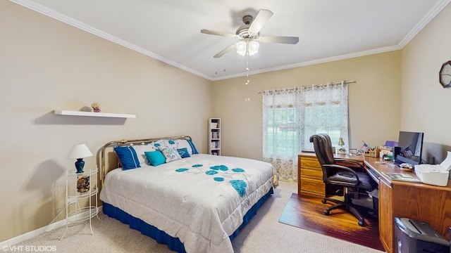 1513 Berwyn St, Spring Grove, IL 60081 - bedroom with carpet flooring, ornamental molding, a desk, and a ceiling fan