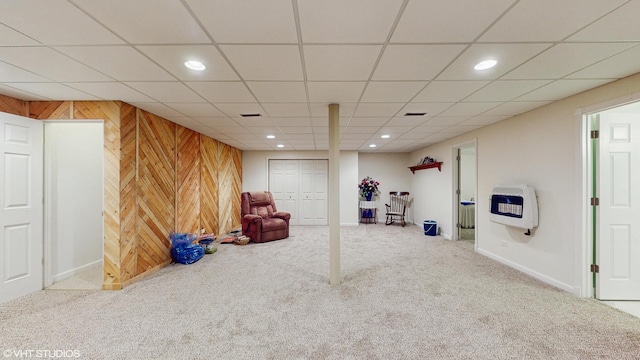 1513 Berwyn St, Spring Grove, IL 60081 - finished below grade area featuring heating unit, carpet, recessed lighting, and wood walls