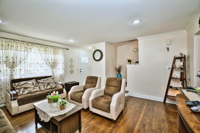 9666 Lois Dr Unit D, Des Plaines, IL 60016 - living area with crown molding, dark wood-type flooring, and recessed lighting