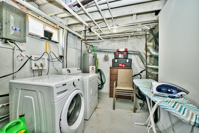 9666 Lois Dr Unit D, Des Plaines, IL 60016 - laundry area with washer and clothes dryer, electric panel, and water heater