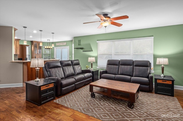 24209 Lavergne St, Plainfield, IL 60585 - living room with a ceiling fan, dark wood-style floors, and recessed lighting
