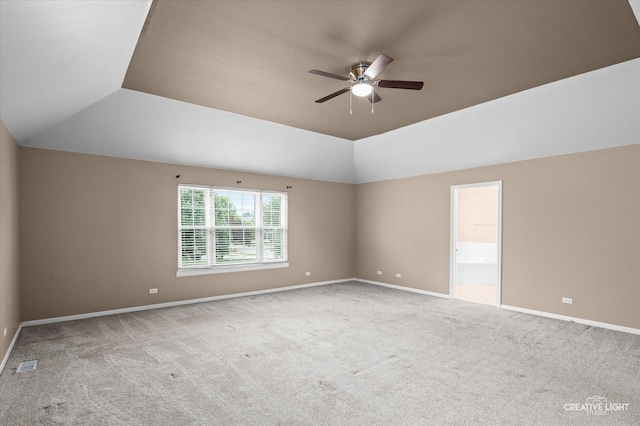 24209 Lavergne St, Plainfield, IL 60585 - carpeted empty room with a ceiling fan and vaulted ceiling