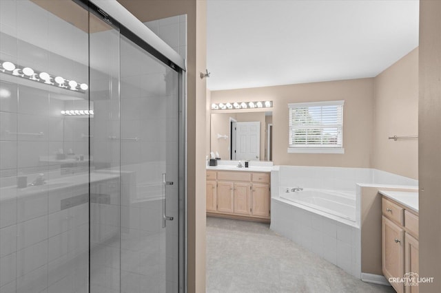 24209 Lavergne St, Plainfield, IL 60585 - bathroom featuring vanity, a shower stall, and a bath