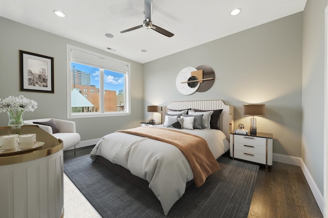 1312 W Madison St Unit 3A, Chicago, IL 60607 - bedroom featuring dark wood-style floors, recessed lighting, and a ceiling fan