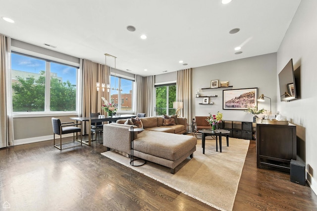 1312 W Madison St Unit 3A, Chicago, IL 60607 - living room featuring dark wood-style floors and recessed lighting