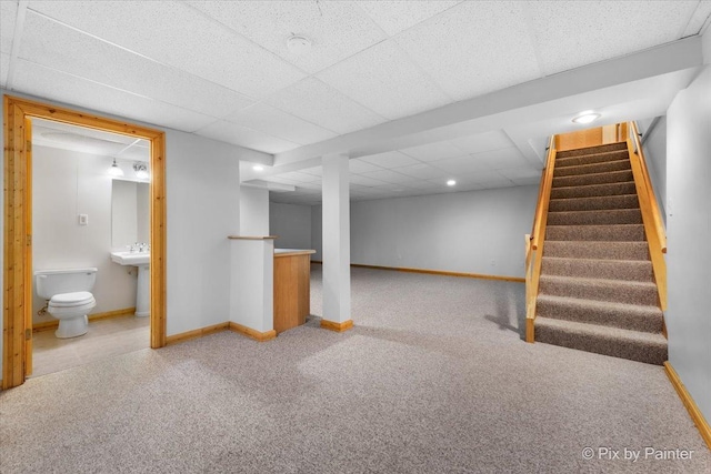 40 S Juniper Dr, North Aurora, IL 60542 - finished basement featuring carpet floors, stairs, and a drop ceiling