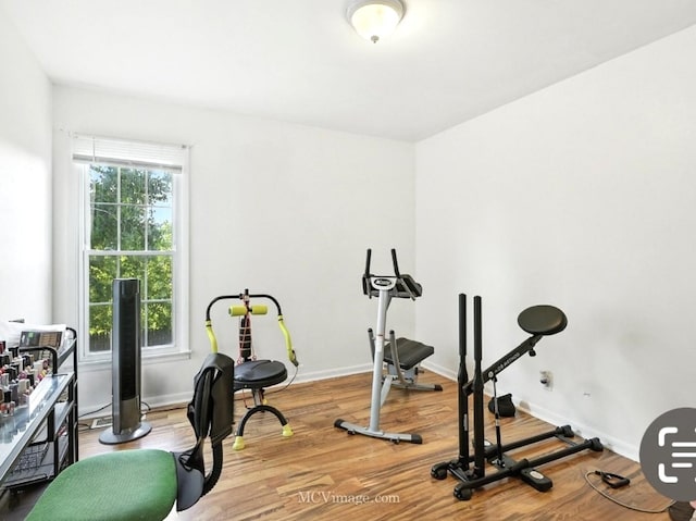 216 Cheshire Ct, Bolingbrook, IL 60440 - workout room featuring wood finished floors and baseboards