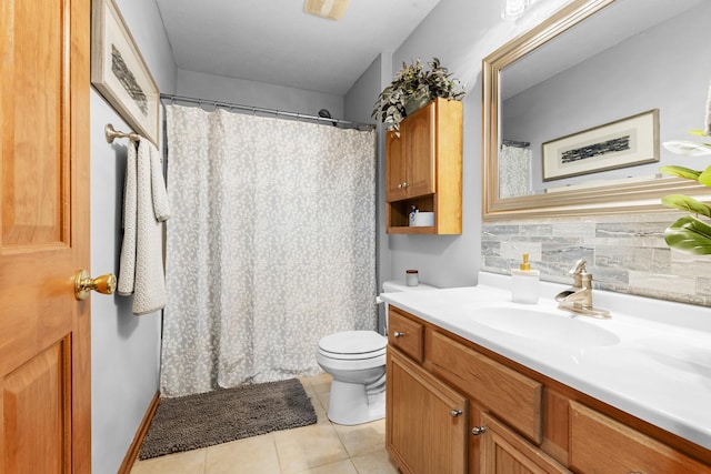 3792 Foxglove Ln, Winnebago, IL 61088 - full bathroom with vanity, tile patterned floors, backsplash, and a shower with shower curtain