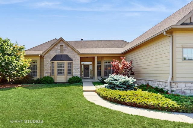870 Legacy Rdg, Algonquin, IL 60102 - view of front of house featuring stone siding, a front lawn, and a shingled roof