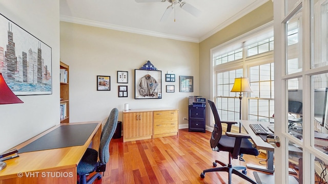 870 Legacy Rdg, Algonquin, IL 60102 - home office featuring ceiling fan, crown molding, and light wood finished floors