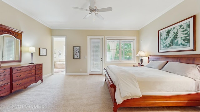870 Legacy Rdg, Algonquin, IL 60102 - bedroom with crown molding, light carpet, access to exterior, ensuite bath, and a ceiling fan
