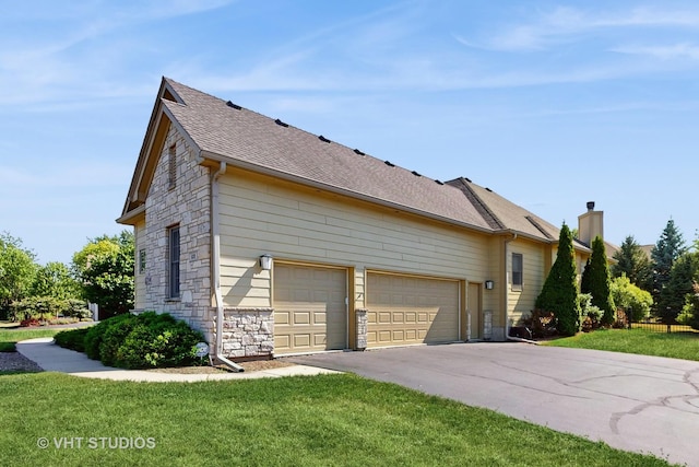 870 Legacy Rdg, Algonquin, IL 60102 - view of side of property with driveway, stone siding, a yard, roof with shingles, and a garage