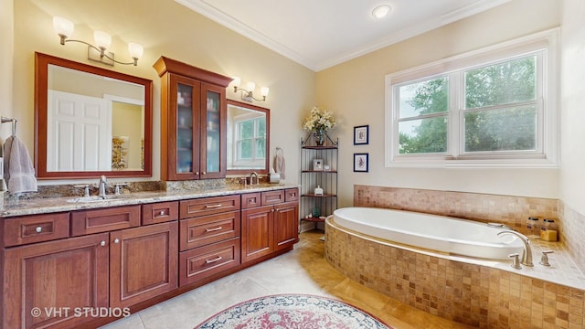 870 Legacy Rdg, Algonquin, IL 60102 - full bath with double vanity, a garden tub, crown molding, and tile patterned floors