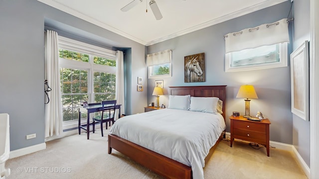 870 Legacy Rdg, Algonquin, IL 60102 - bedroom with light carpet, ornamental molding, access to outside, and ceiling fan