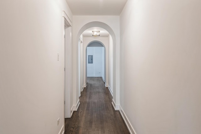 1535 W Estes Ave Unit 4, Chicago, IL 60626 - hall with arched walkways, dark wood-style flooring, and electric panel