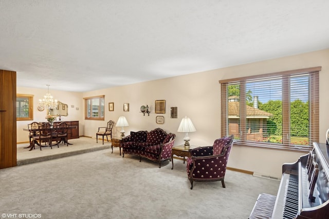 1142 N Perry Dr, Palatine, IL 60067 - carpeted living area featuring a chandelier and baseboards