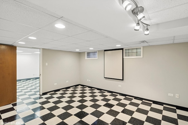 1142 N Perry Dr, Palatine, IL 60067 - basement with a paneled ceiling, tile patterned floors, and recessed lighting