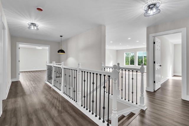 2054 S Jonathan Dr, Round Lake, IL 60073 - hallway featuring an upstairs landing, dark wood-type flooring, and recessed lighting
