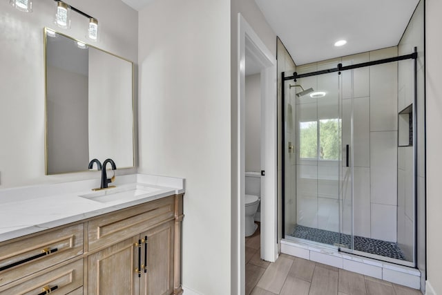 2054 S Jonathan Dr, Round Lake, IL 60073 - bathroom with vanity, a shower stall, and recessed lighting