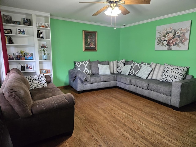 811 N Glenwood Pl, Aurora, IL 60506 - living room with ceiling fan, crown molding, and wood finished floors