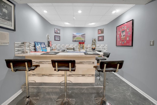 1816 Princeton Rd, Flossmoor, IL 60422 - bar area featuring decorative backsplash, a paneled ceiling, and recessed lighting