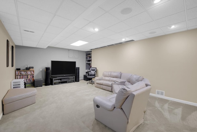 1816 Princeton Rd, Flossmoor, IL 60422 - living area with light carpet, a paneled ceiling, and recessed lighting