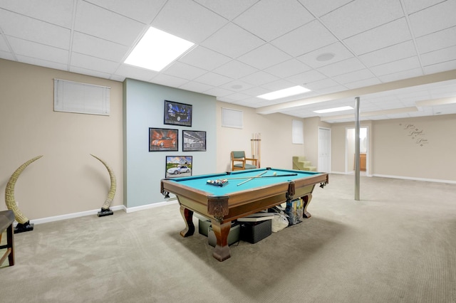 1816 Princeton Rd, Flossmoor, IL 60422 - rec room with carpet floors, billiards, and a paneled ceiling