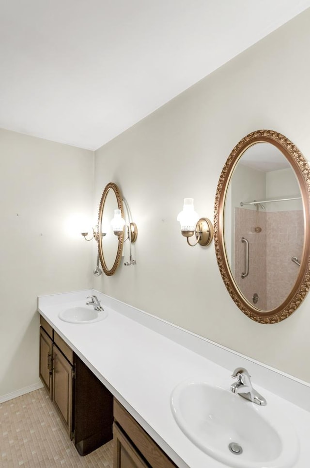 1016 Charleston Dr, Saint Charles, IL 60174 - bathroom with double vanity, tile patterned flooring, and a shower