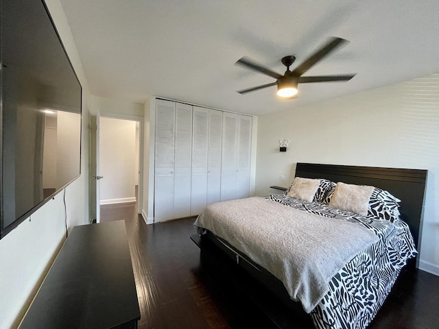 9725 S Karlov Ave Unit 208, Oak Lawn, IL 60453 - bedroom with wood finished floors, a closet, and a ceiling fan