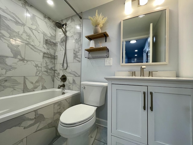 9725 S Karlov Ave Unit 208, Oak Lawn, IL 60453 - bathroom featuring vanity, a combined bath / shower with marble appearance, and marble look tiles